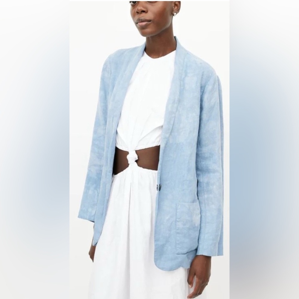 Raquel Allegra Shawl Lightweight Boyfriend Blazer with Tie Dye Detail SZ Med